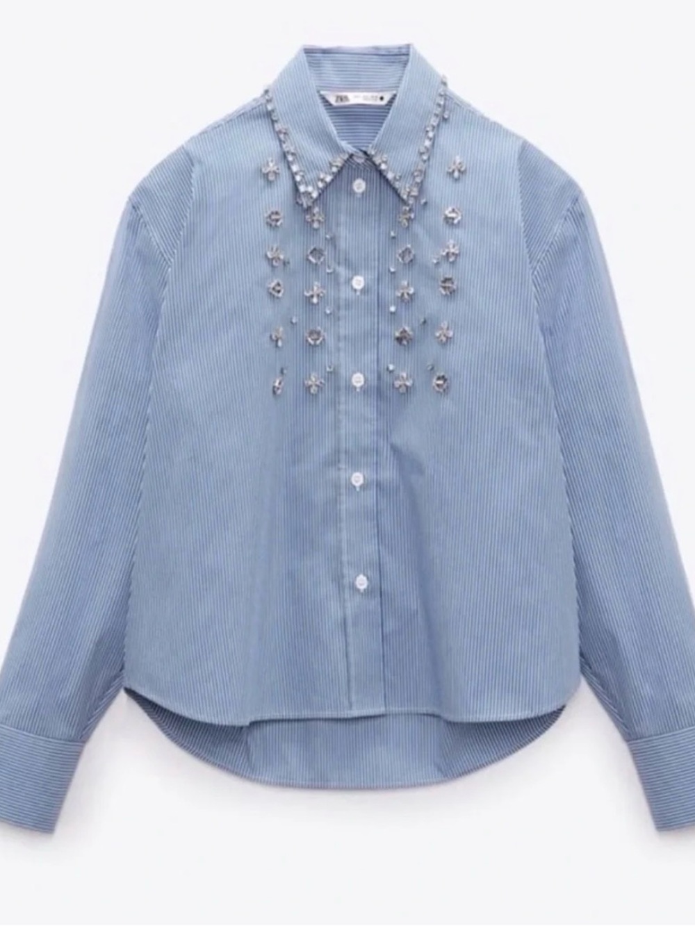Zara Jewel Appliqué Poplin Striped Shirt